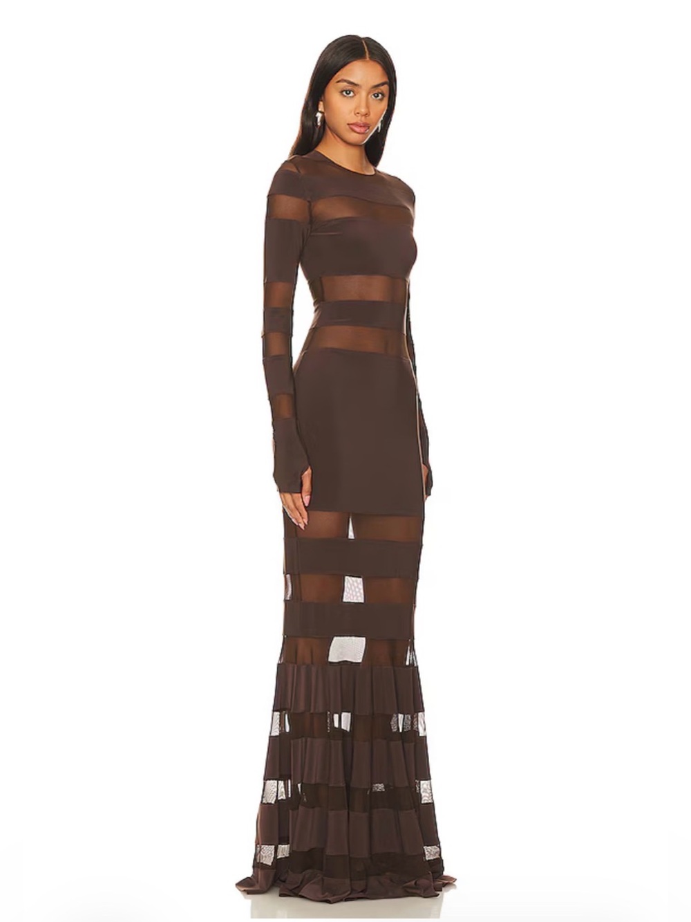 NWT Norma Kamali Spliced Mesh Fishtail Gown Chocolate XXS- price drop! - Picture 3 of 9